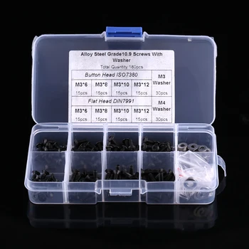 

M3 Hex Socket Flat Button Head Screws and M3/M4 Washers Assortment Kit 180pcs
