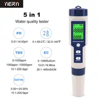 5 in 1 TDS/EC/PH/Salinity/Temperature Meter Digital Water Quality Monitor Tester for Pools, Drinking Water, Aquariums 1