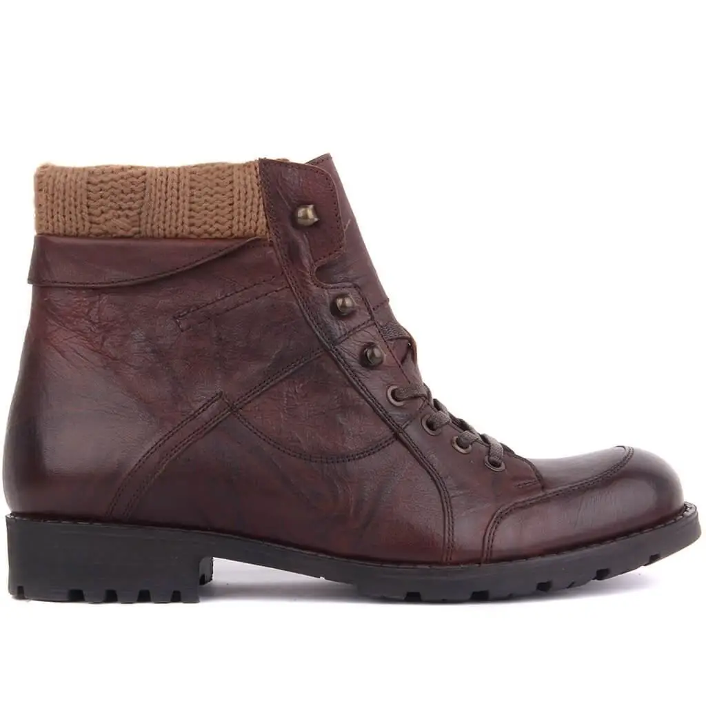 

Sail Lakers-Brown Leather Lace-Up Men Boots