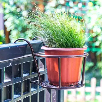 

Balcony Fence Window Sill Hanging Basket Flower Pot Shelf Railing Rack Planting Basin Hanging Stand Office Green Flower