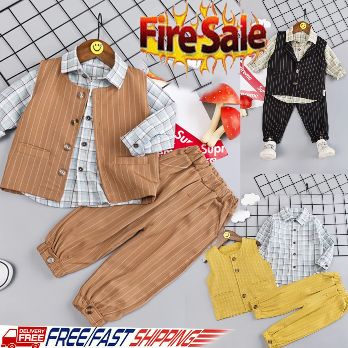 Plaid Pants Outfits Set KUKEONON Toddler Baby 2Pcs Summer Short Sleeve Tee