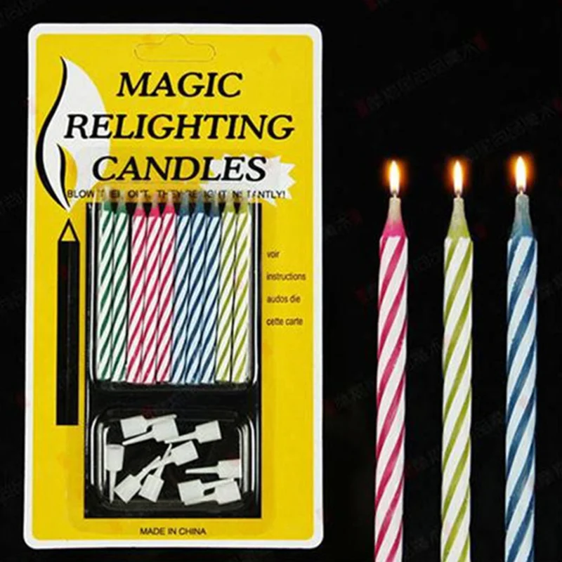 

10pcs/pack Funny Tricky Birthday Cake Candles Safe Flames Decoration Colorful Flame Relighting Candle Birthday Party Supplies