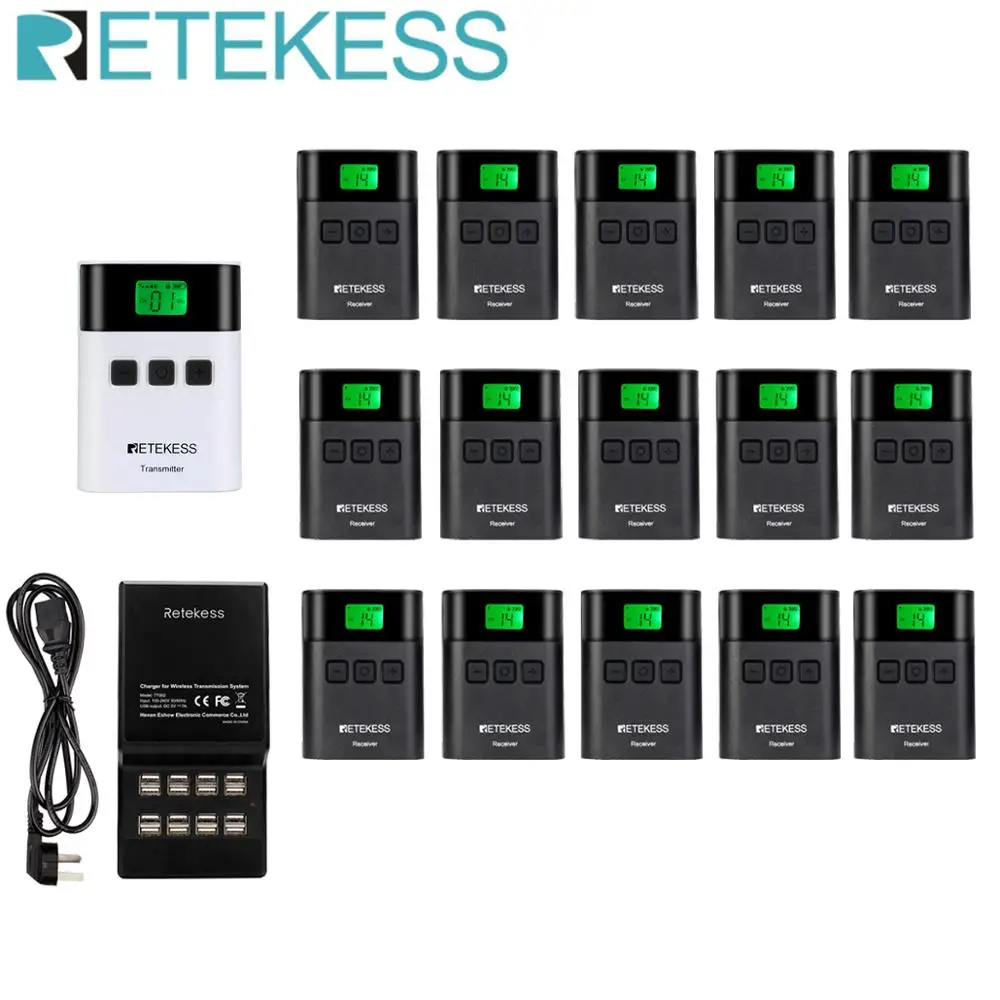 Беспроводной гид передатчик RETEKESS TT122 + 15 приемников Зарядная база для церкви