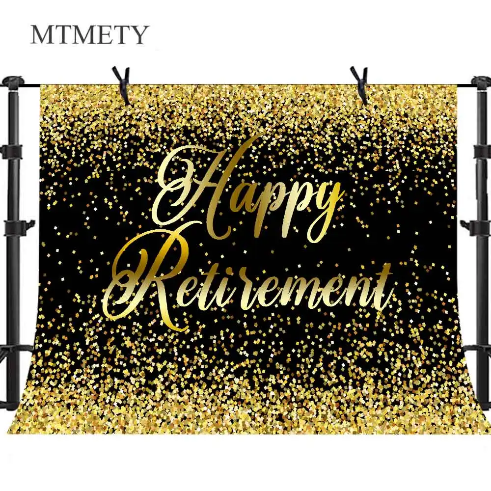 

MTMETY Gold and Black Happy Retirement Backdrop Theme Party Golden Fragment Vinyl Photography Background Photo Booth Props