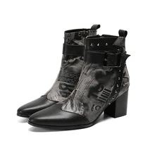 Christia Bella/мужские полусапоги размера плюс с острым носком, заклепками и пряжкой на молнии; мужские мотоциклетные ботинки из натуральной кожи с принтом