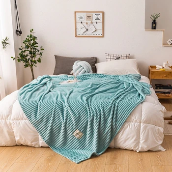 

Super Soft Blue Summer Blanket Throw Bedspread Bed Cover Sheets Colorful Flannel Stripe Air Conditioned Blankets for Double Bed