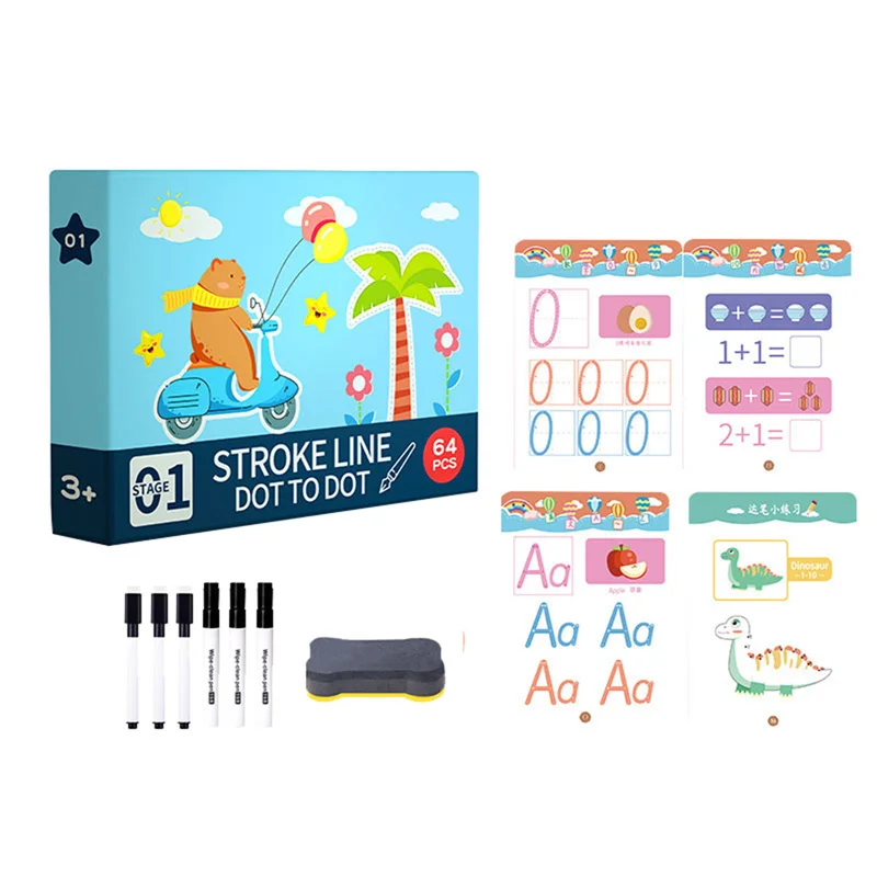 Kids Preschool Educational Toys Reusable Magical Tracing Workbook  for Boy Girl Hand Training Shape Math Match Game Book 6