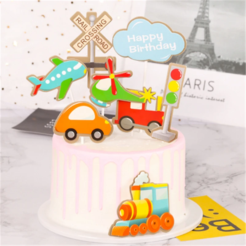 Excavator Fire Fighting Truck Birthday Party Decorations Kid Cupcake Cake Topper for Girl Boy Happy Birthday Party Cake Supplies