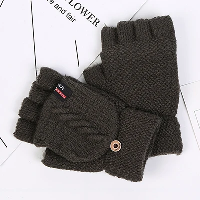 Перчатки с полупальцами мужские перчатки с отворотом имитация кашемира теплые перчатки для верховой езды - Цвет: coffee