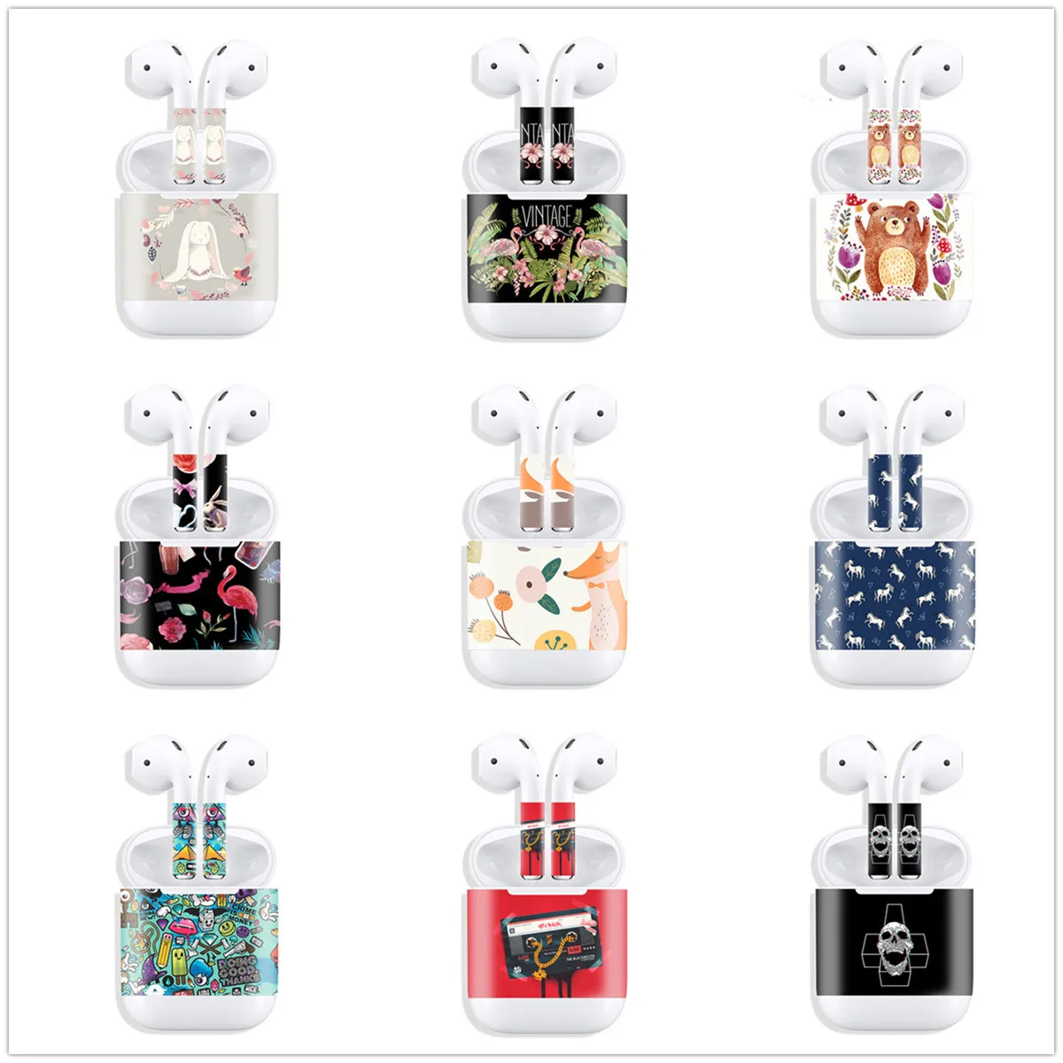 

Cartoon Bear rabbit fox flamingo unicorn AirPods Protect Sticker for Apple Wireless Bluetooth Headset Protective Film Sticker