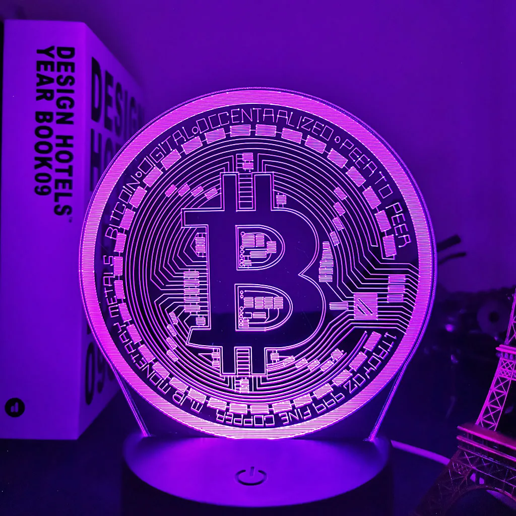 candle night Acrylic Led Night Light Bitcoin for Room Decorative Nightlight Touch Sensor 7 Color Changing Battery Powered Table Night Lamp 3d dinosaur night light