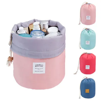 

Barrel Shaped Travel Cosmetic Bag Nylon High Capacity Drawstring Elegant Wash Bags Makeup Organizer Storage Bag -35