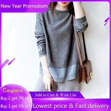 

Sweaters For Women 2020 Cashmere Loose Round Neck Casual Stitching Autumn And Winter New Wool Outer Knitted Short Bottoming