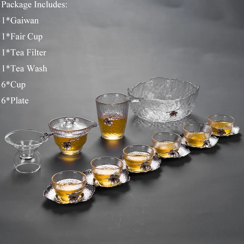N Жаростойкое прозрачное стекло Gaiwan чайный набор кунг-фу китайский креативный оловянный цветок сливы чайная посуда украшения для дома рукодельные - Цвет: N