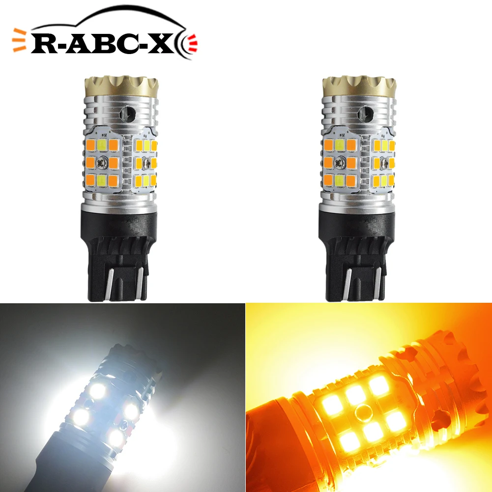 12-24V нет Hyper Flash 24W 7443 светодиодный Canbus t20 светодиодный Переключающийся белый/янтарный двойной светодиодный лампочка для дневных ходовых/поворотных сигнальных огней