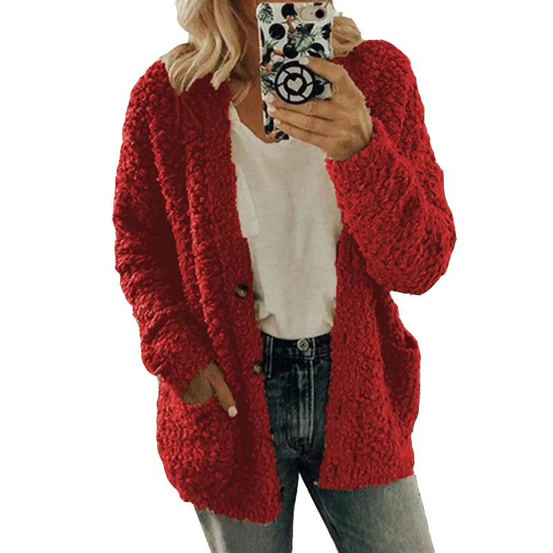 5XL размера плюс осенне-зимние свитера женский кардиган Повседневный толстый теплый свободный свитер с карманами женские топы размера плюс свитер Топ