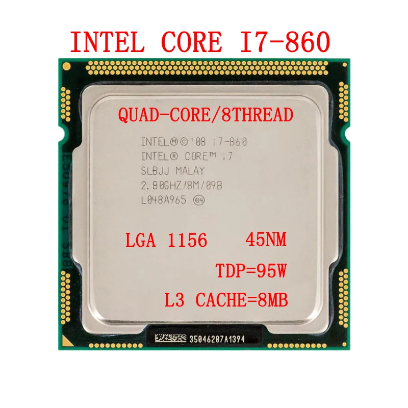 Процессор Intel Core i7-860 i7 860 четырехъядерный процессор 2 8 ГГц Мб 95 Вт LGA 1156 десктопный