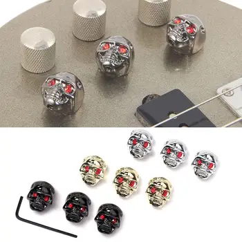 

Dragonpad 3pcs/set Skull Head Electric Guitar Bass Volume Tone Pot Control Knobs Volume Buttons Cap Skull Knob + Wrench