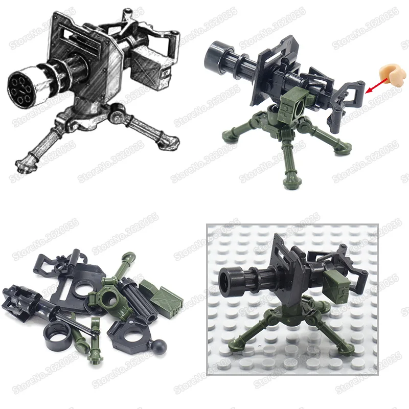 

Legoinglys Military Gatlin Figures Building Blocks Heavy Machine Gun Weapons Assemble ww2 Special Forces Moc Child Christmas Toy