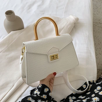 

High Quality Metal Handle Small PU Leather Crossbody Bags For Women Elegant Shoulder Handbags Female Travel Stone Pattern Totes