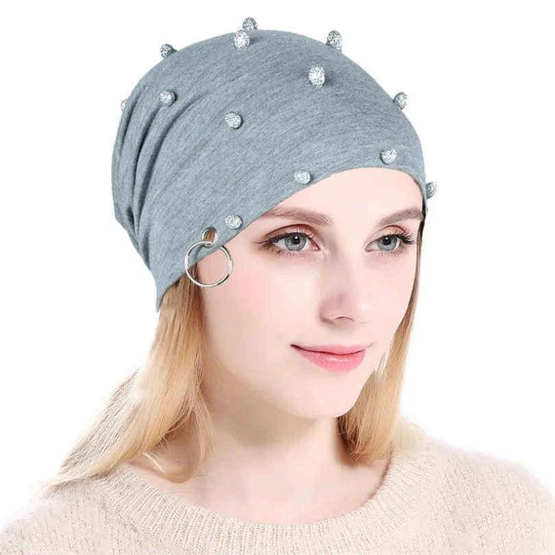 YSDNCHI, зимние, Skullies, заклёпки, обруч, шапочки, капот, хип-хоп, шапка для женщин, Skullies, новая мода, теплые осенние шапки для взрослых, модная мужская шапка - Цвет: M210Light gray ball