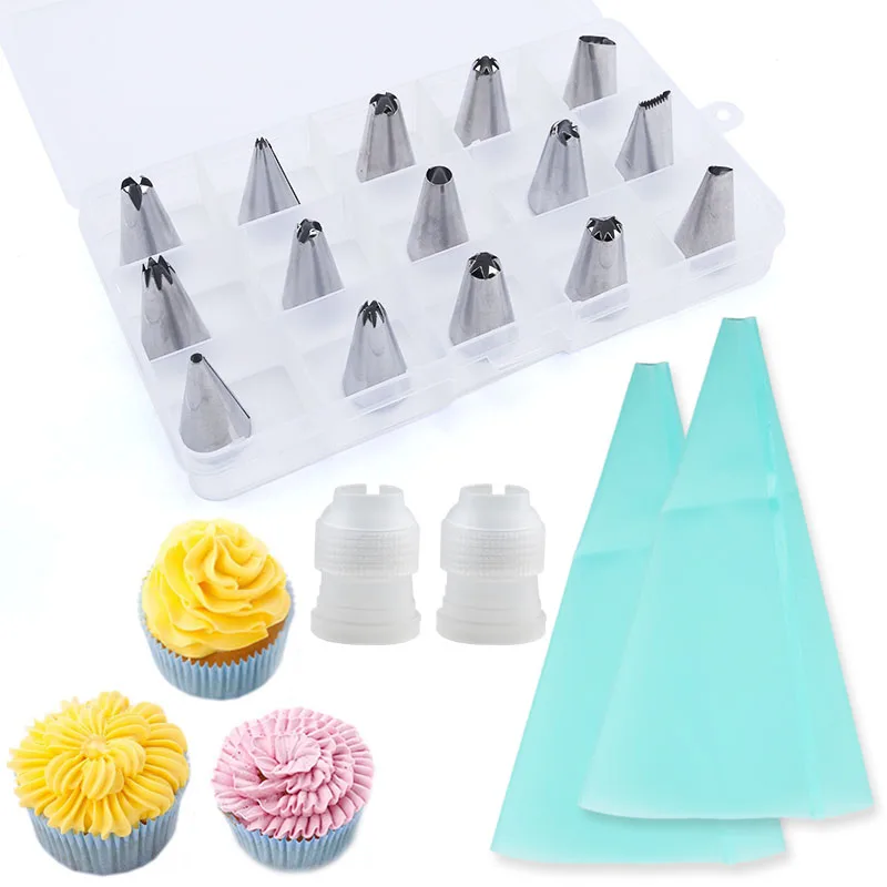 19Pcs Cake Decorating Tools Pastry Bag Supplies Cupcake Baking Confectionery Sleeve Stainless Steel Case