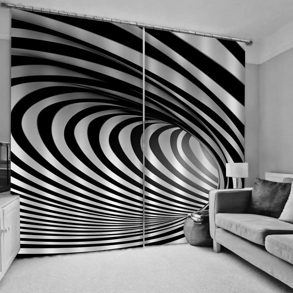 Роскошные 3D Оконные Занавески для гостиной фото черно-белые стереоскопические
