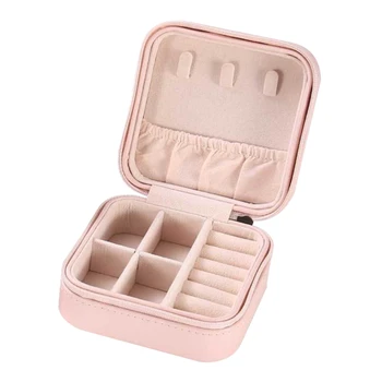 

Protable Women Leather Jewelry Box Organizer Display Jewellery Zipper Storage XXFD