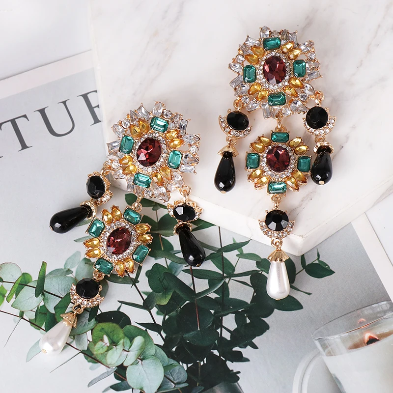 FASHIONSNOOPS ZA, Винтажные серьги из искусственного жемчуга для женщин, массивные Висячие серьги-капли с кристаллами, ювелирные изделия ручной работы, аксессуары