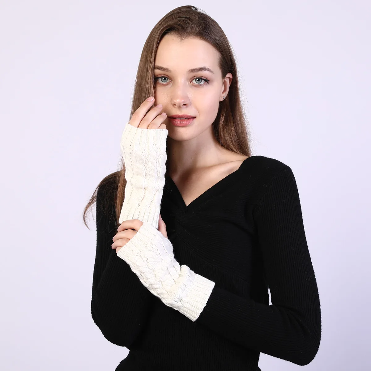 Вязаные перчатки с полупальцами, набор на руку, Осень-зима, 8 слов, Конопляный узор, короткие, открытый палец, шерстяные перчатки для мужчин и женщин, вязаные, теплые