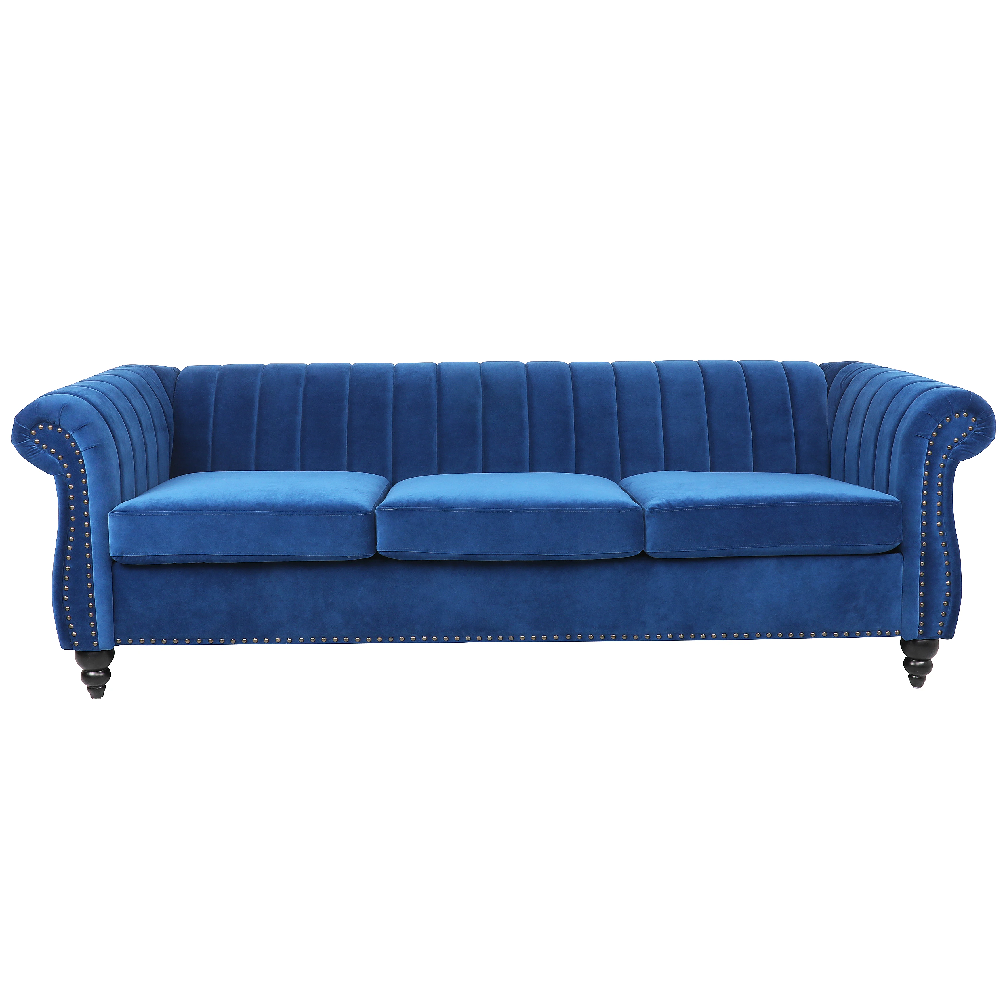 

3-Seater Living Room Sofa Rolled Arm Velvet Chesterfield Sofa 177x61x53CM Simple Assembly Blue[US-Stock]