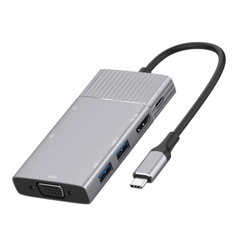 Тип-c к HDMI+ VGA+ 2 порта Usb3.0+ SD/TF карта+ PD многопортовый адаптер концентратор конвертер Зарядка для ноутбука/телефона