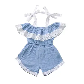 

DishyKooker Baby Girl Sling Jumpsuit Bowknot Lace Cotton Off-shoulder for 6 Month - 4 Years Old Kid