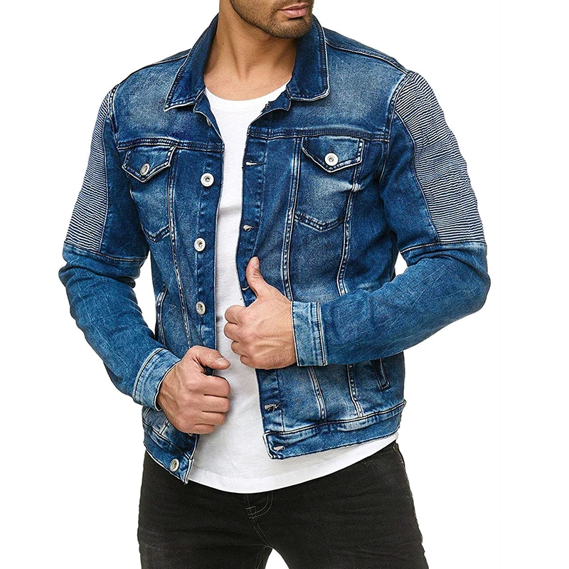 

2019 Autumn Winter Casual Slim Mens Denim Jacket Fashion Fold Sleeve Bomber Jacket Men High Quality Cowboy Men's Jean Jackets