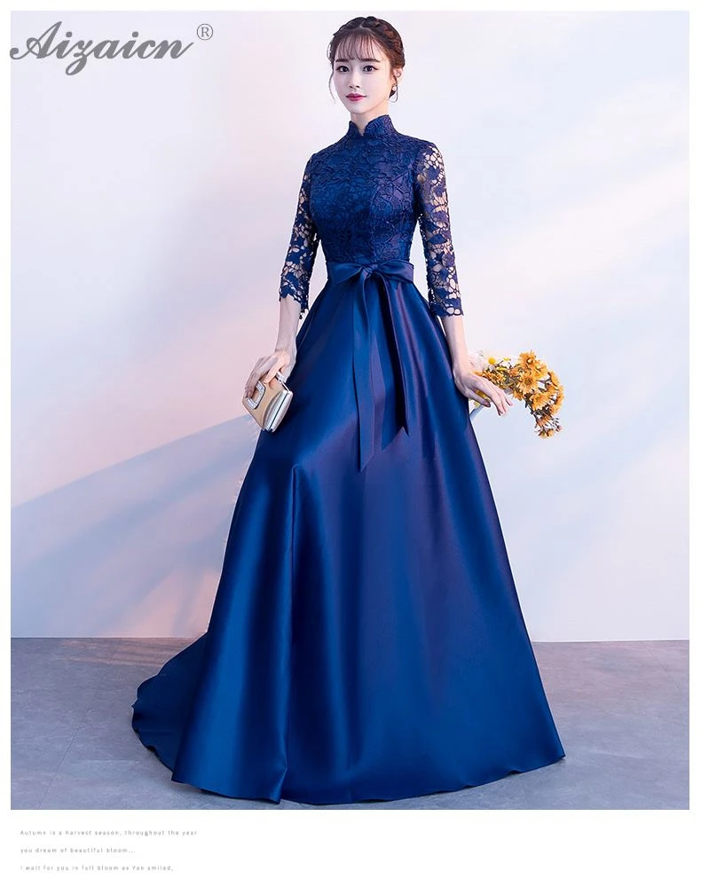 Синий Cheongsam кружева вечерние платья Qi Pao женское традиционное китайское платье Qipao продвижение халат Оригинальное элегантное винтажное платье