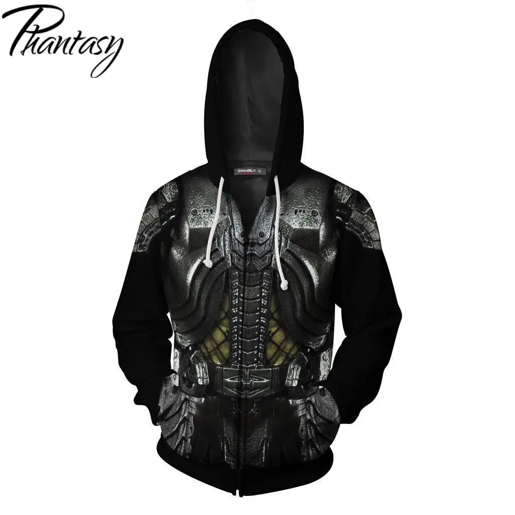 

Phantasy Adult 3D Printing Predators Hoodies Fashion Zip up Sweatshirt Hooded Coat Men Anime Cartoon Clothing Male Cosplay Hoodi