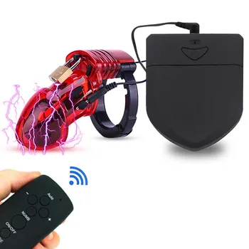 Remote Control Electric Shock Set Chastity Cage Cock ring Adult Sex Toys For Men Penis Stimulate Delay Time Electro Sex Product 1