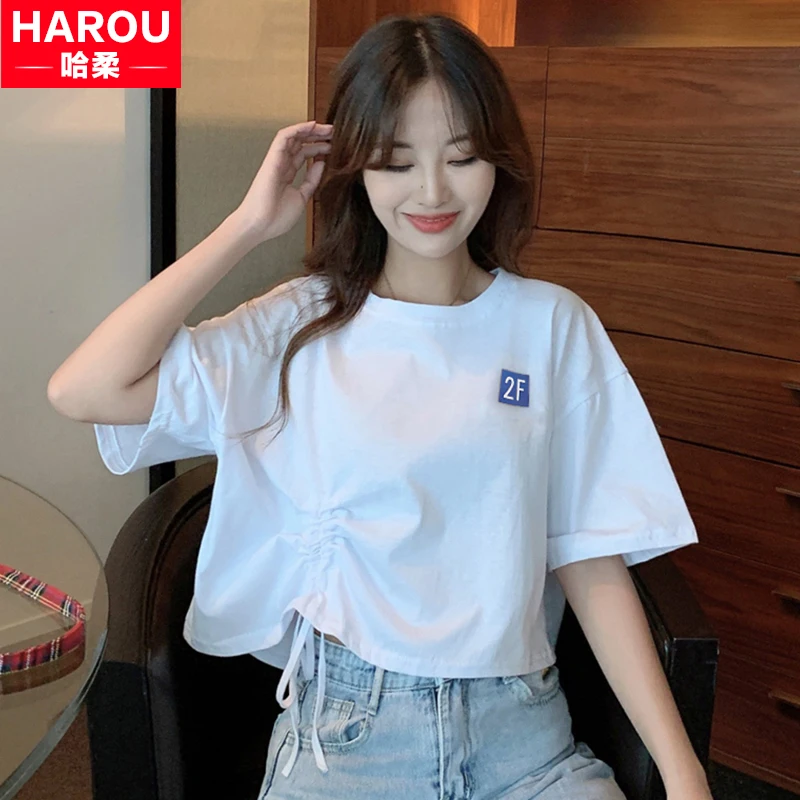 Футболка с коротким рукавом для девочек летняя одежда новинка 2021 свободная