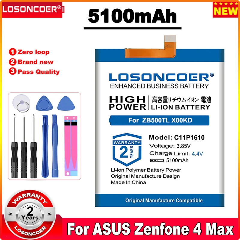 LOSONCOER 5100 мА/ч C11P1610 батарея для ASUS Zenfone 4 Max Pegasus 4A ZB500TL X00KD 5 0 "Мобильный телефон