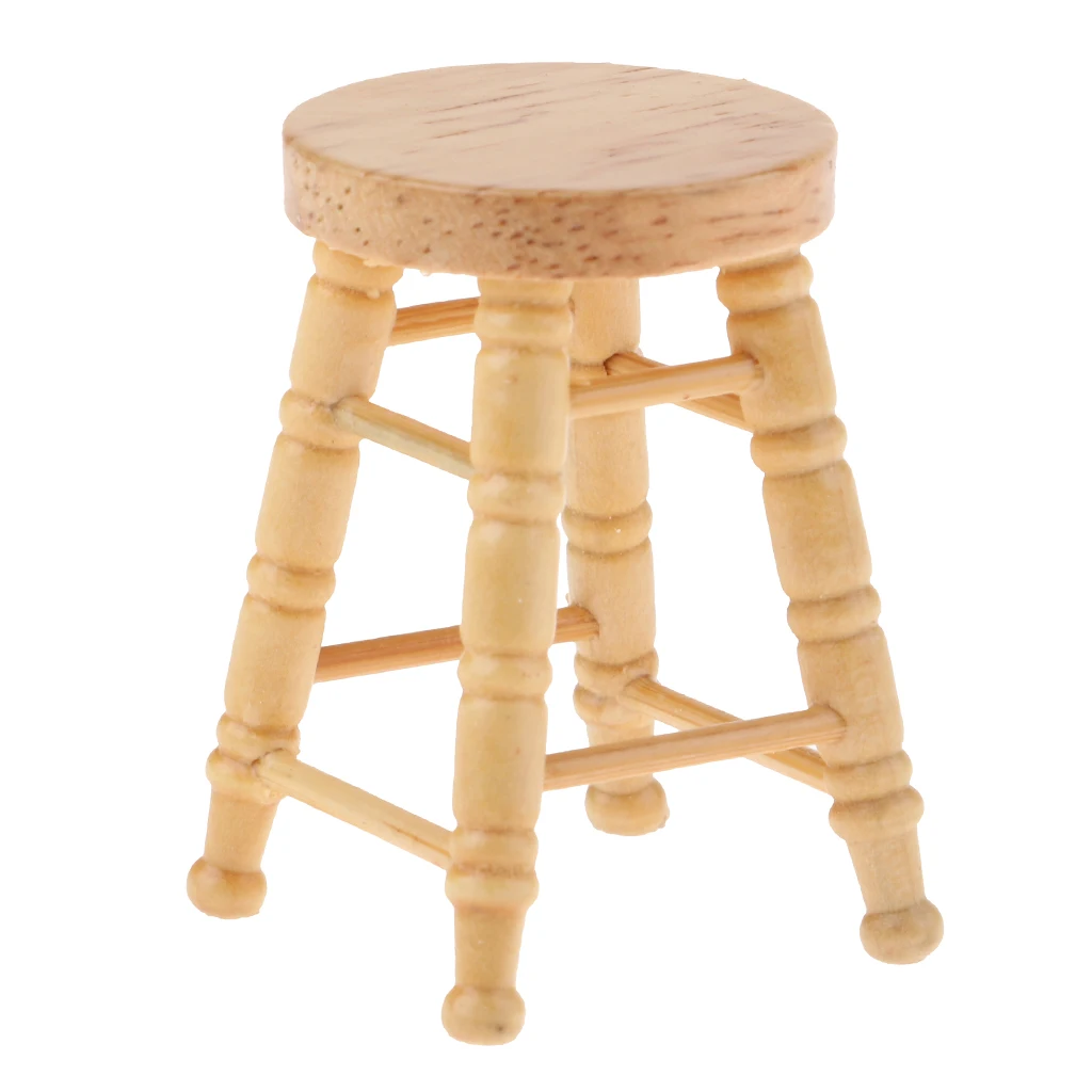 1/12 Dollhouse Miniatures Furniture Wooden DIY Mini Round Stool Model Toy