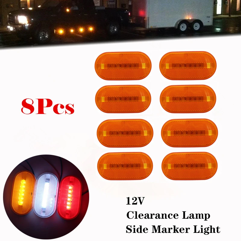 8Pcs 6 LED 12V Side Marker Lights Clearance Rear Light Indicator Turn Signal Lamps Truck Caravan Trailer Tractor Boat Waterproof |