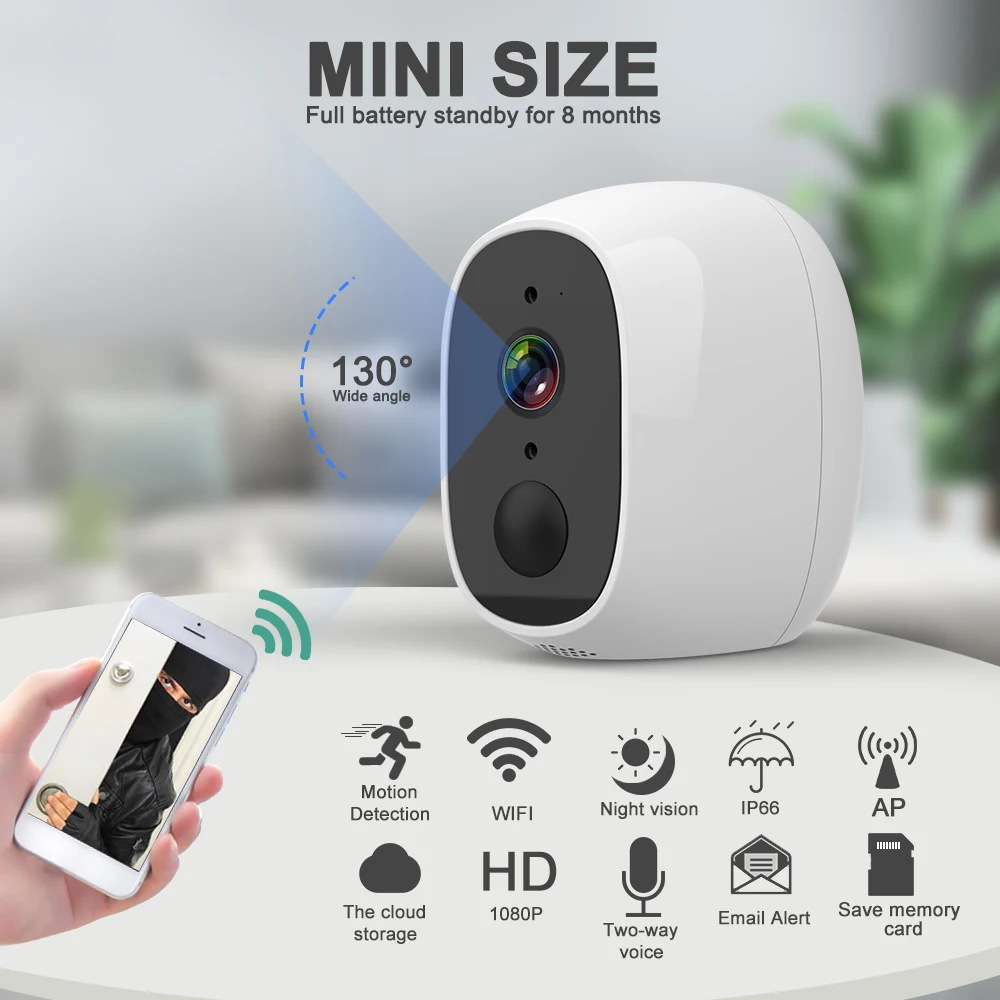 Уличная ip камера беспроводная наблюдения 1080p батарея солнечная WiFi CCTV PIR за