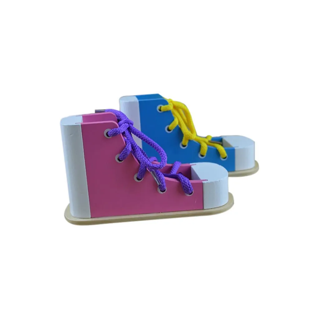 Обучающие деревянные детские игрушки Обучающие игрушки для детей учатся завязывать обувь завязывание обуви T развивающая игрушка деревянная обувь на шнуровке W912