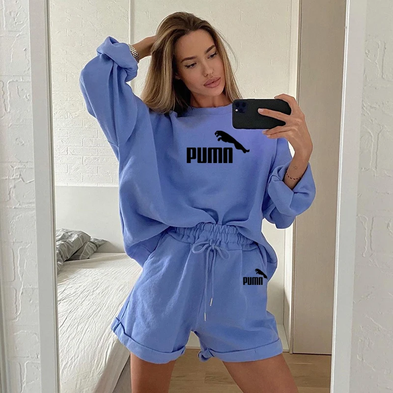 

2020 new long sleeve two piece suit track suit female plus size drawstring sweaters shorts autumn streetwear 2 pieces clothing