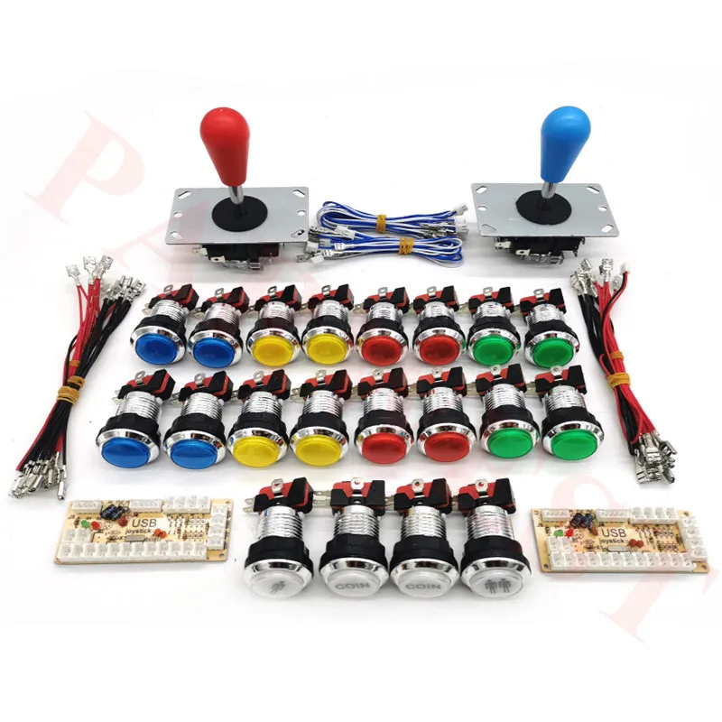 Аркадный джойстик DIY Kit Нулевая задержка аркадный Набор DIY 2 игрока клавиатура USB кодер к ПК аркадный джойстик+ хромированные светодиодные кнопки