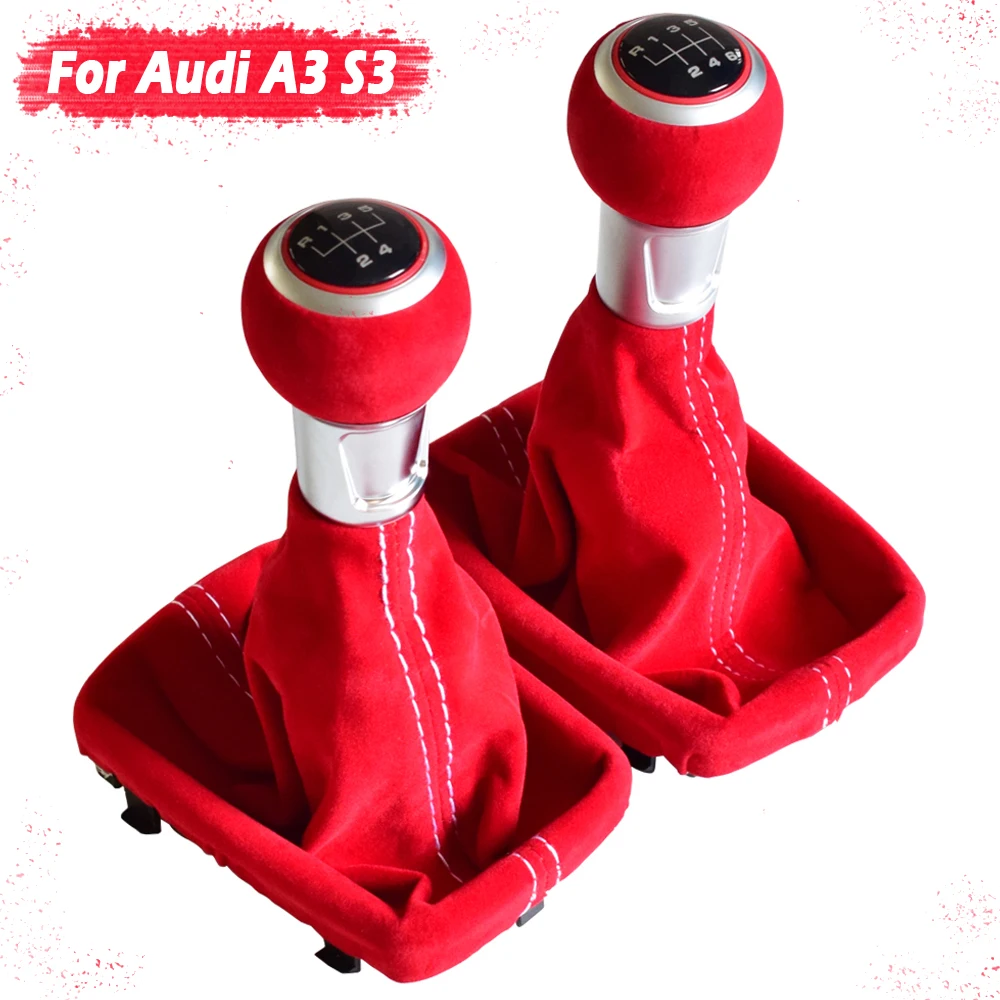 Für Audi A3 S3 2001 2002 2003 Hochwertiger 5/6-Gang Kompletter Schwarz-Roter Schaltknauf mit Wildleder-Lederbezug – Detail 12