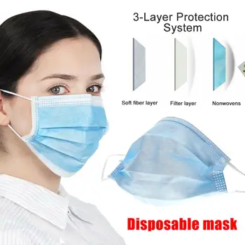 

50pcs 3 layers Dustproof Facial Protective Cover Masks Breathable Anti-Dust Disposable Salon Earloop Face Mouth Masks
