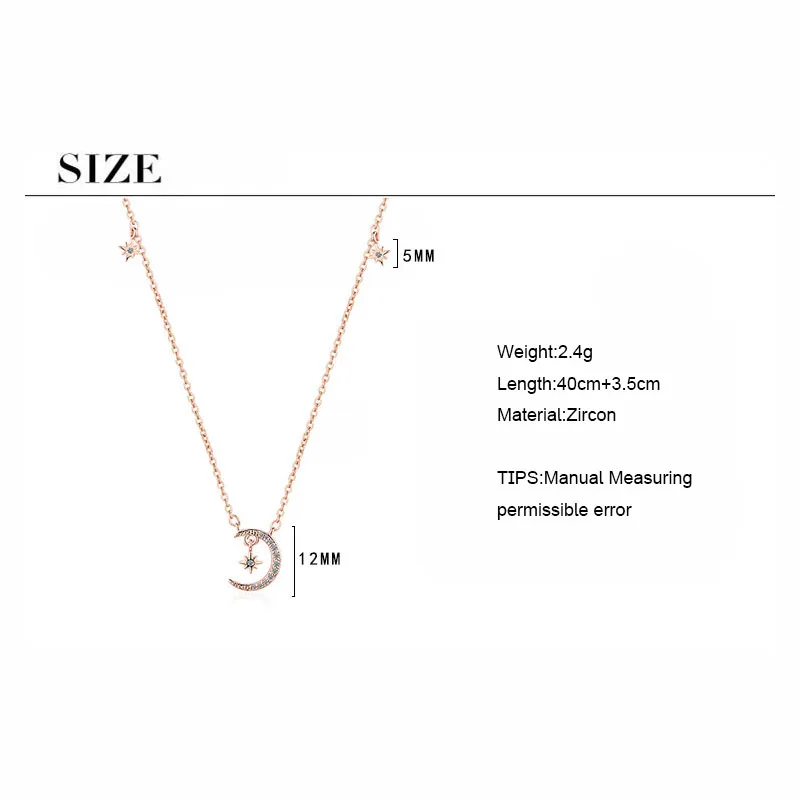 ANENJERY Простой моды луна звезда ключицы ожерелья цепи 925 пробы серебро микро циркон ожерелье для женщин ювелирные изделия S-N476