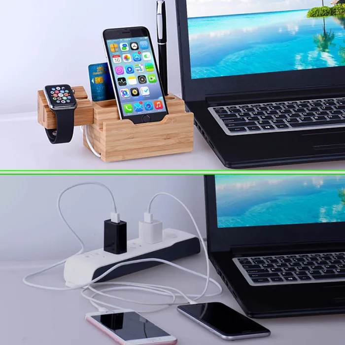 Деревянная зарядная станция многопортовое зарядное устройство с 3 usb-портами Совместимо с iPhone Android GV99