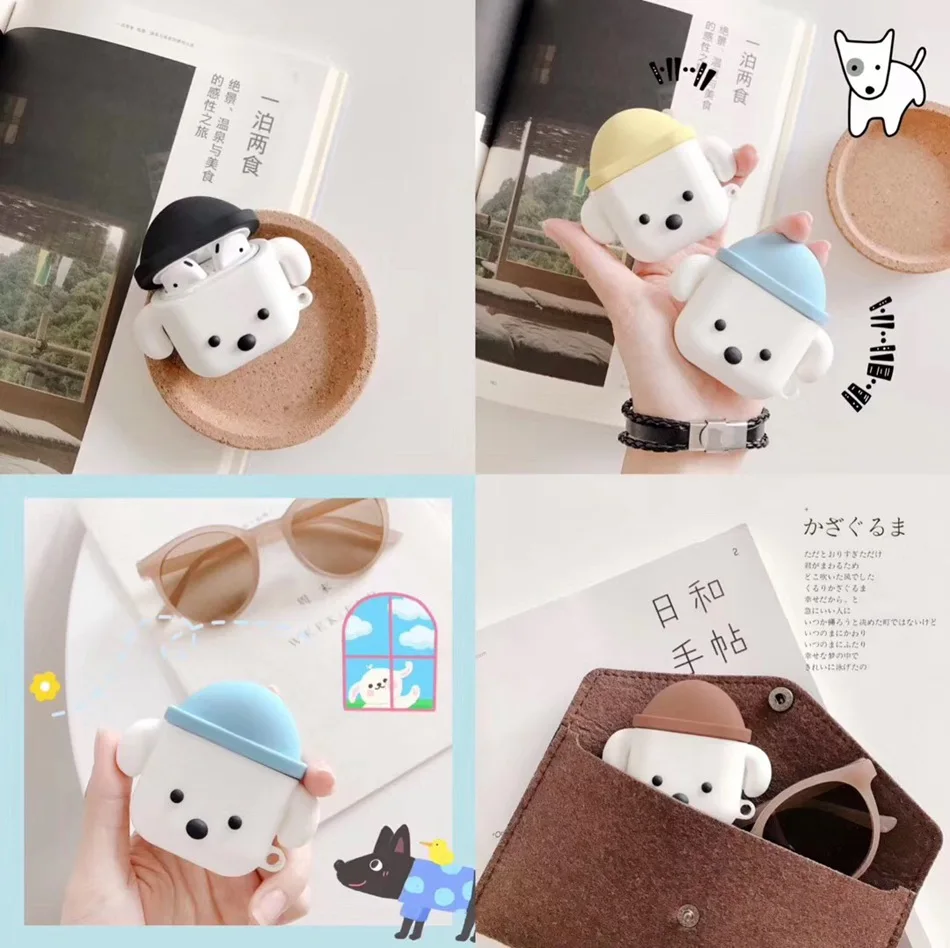 

For AirPods Case Japanese Korean Cute Big Face Dog Earphone Case For Apple Airpods 2 Funny Protect Cover with Carabine Hook